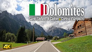 Scenic drive through the Dolomites Mountains, Italy -Driving from Santo Stefano di Cadore to Cortina