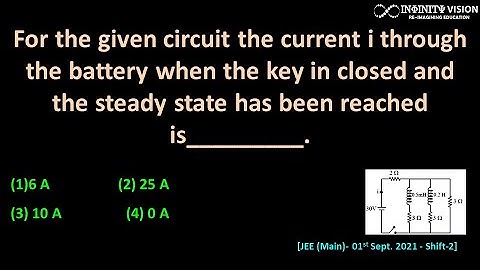 For the given circuit the current i through the battery : Steady state  [JEE (Main)- 01st Sept. 21]