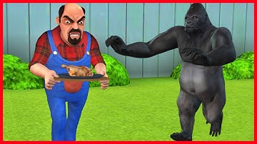 Scary Stranger 3D - Stranger Mr. Grumpy is feeding the Gorilla - Gameplay Android iOS