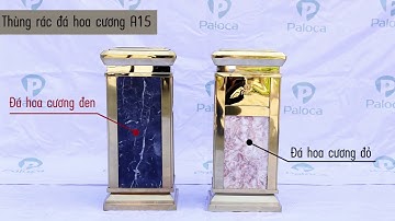 Thùng rác đá hoa cương màu đỏ, inox mạ vàng có gạt tàn thuốc lá