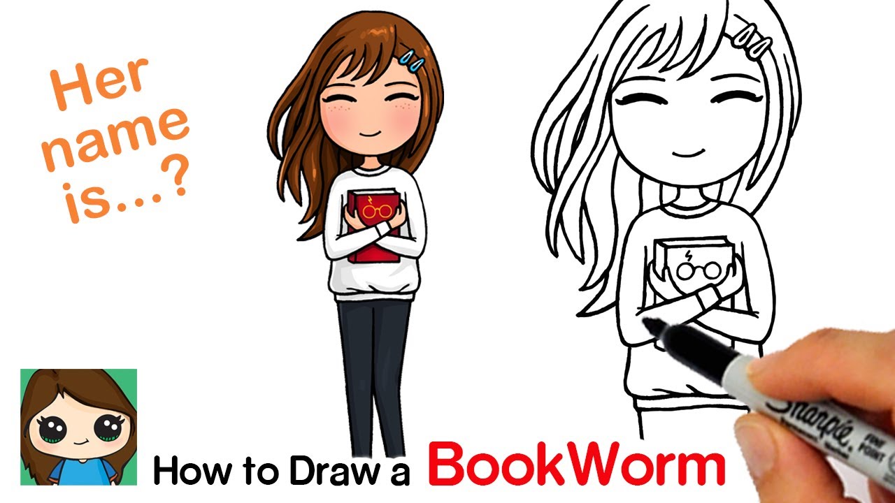 How to Draw a BookWorm Cute Girl Holding a Book - YouTube
