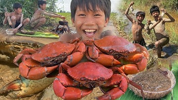 Decko streams, chapter: Primitive Foodie KH #034 Eating delicious crab | Amazing Cooking Crab Recipe