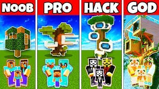 Minecraft: FAMILY HIGH TECH TREE HOUSE BUILD CHALLENGE - NOOB vs PRO vs HACKER vs GOD in Minecraft