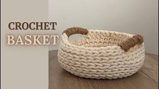Crochet Basket with Handles Tutorial | Modern Cotton Cord Storage Basket