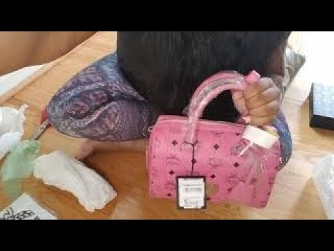 MCM Pink Visetos Boston Bag