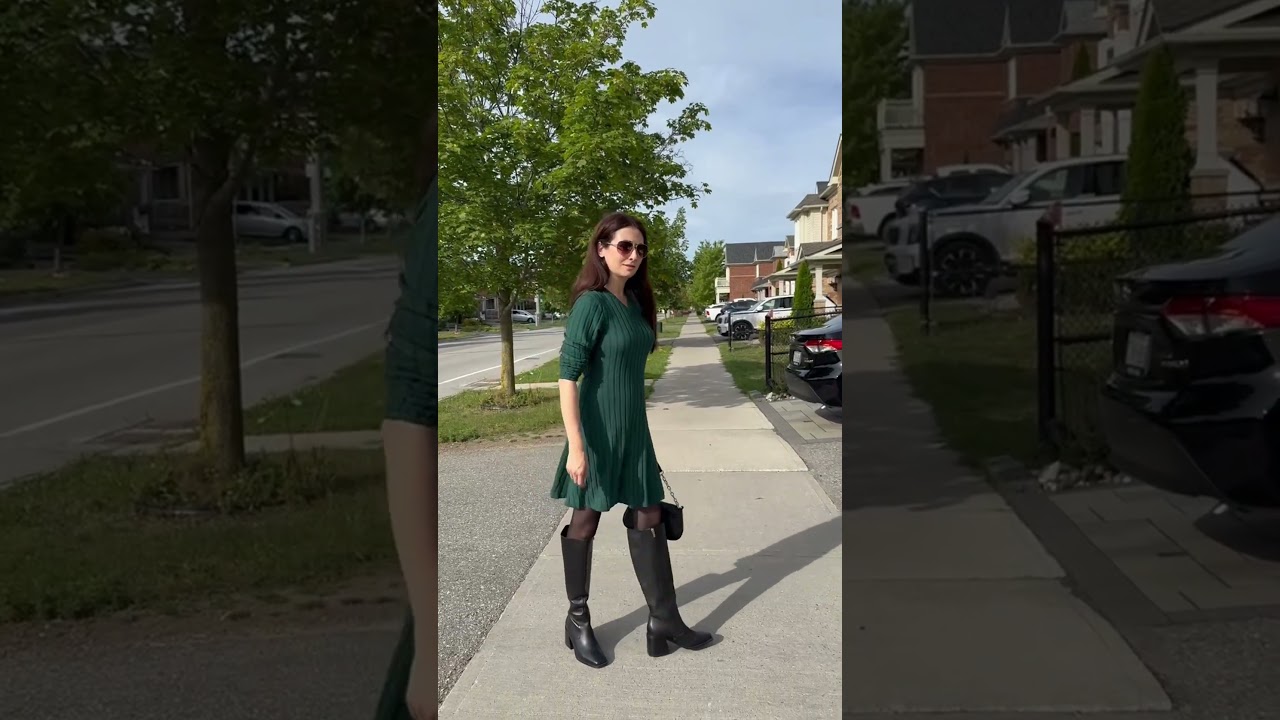 WNEEDU Women's Fall Dress 2025 V Neck Long Sleeve Sweater Dresses Casual A Line Knit Trendy