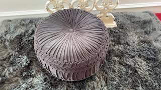 Gray Velvet Smocked Pouf screenshot 5