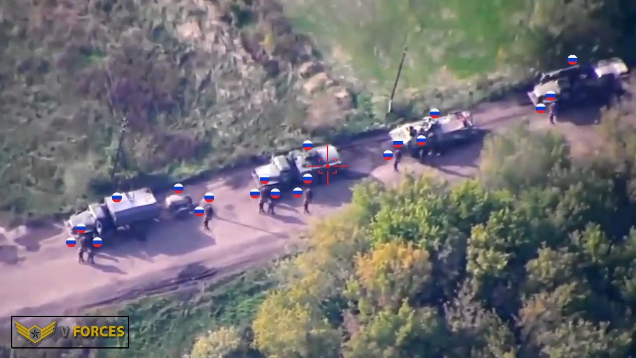 How Ukrainian FPV Drones destroyed convoy of Russian military equipment ...