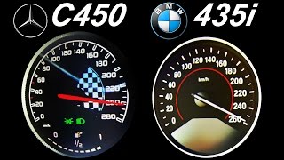 BMW 435i vs Mercedes C450 Acceleration 0-250 Autobahn Top Speed Onboard Sound