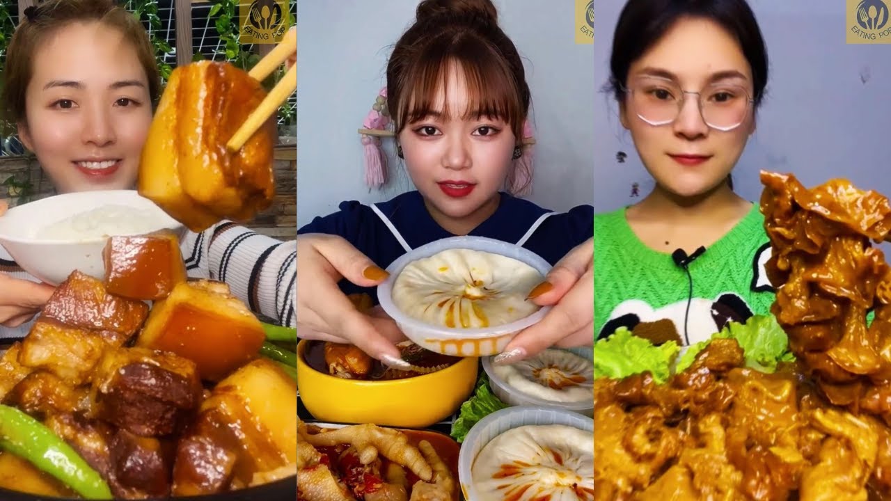 ASMR Chinese people eat braised pork belly  Chinese Mukbang  | EATING POP