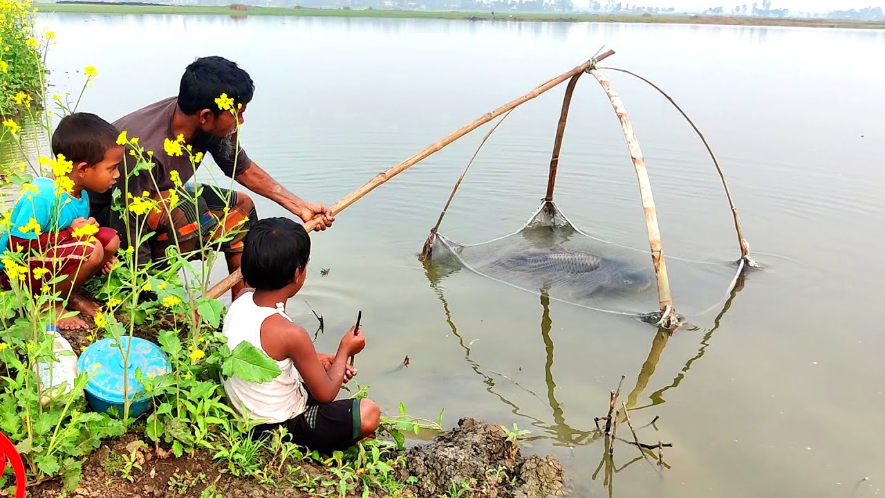 Traditional net fishing video - Professional fish hunter catching fish ...