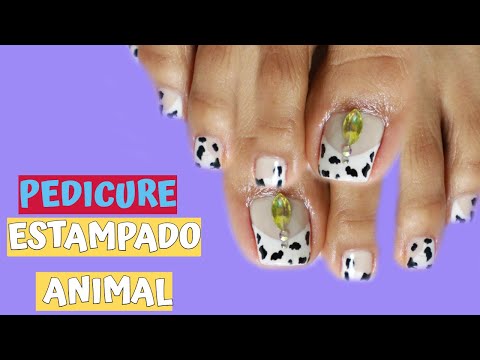 Como hacer estampado animal las uñas de los pies/Pedicure Cow print design @delaguasirena