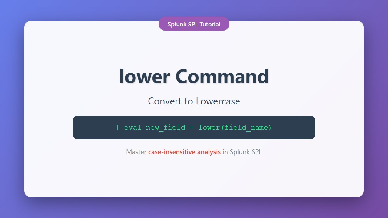 Splunk SPL Tutorial: lower Command - Convert Text to Lowercase for Case ...