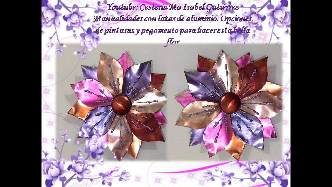 Manualidades con latas de aluminio y opciones de pintura y pegamento.