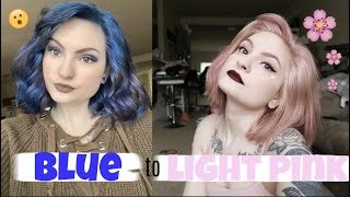 HOW I WENT FROM BRIGHT BLUE TO LIGHT PINK HAIR AT HOME