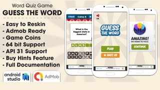 Guess The Word - Word Quiz Game Android Studio Project with AdMob Ads + Ready to Publish screenshot 1
