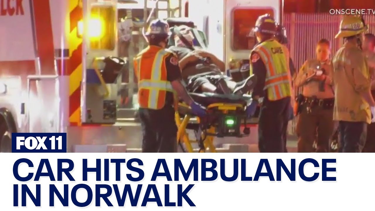 Car hits ambulance in Norwalk; 7 hospitalized