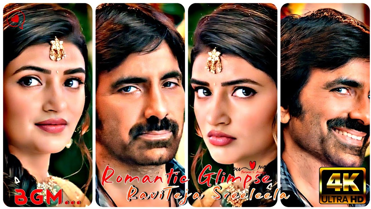 RaviTaja💥 Dhamaka💫 Romantic Glimpse_Ravi_Teja😘😍Sreeleela 🌿💥Love BGM ...