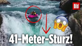 Kanufahrer Fährt Riesigen Werfall Hinunter