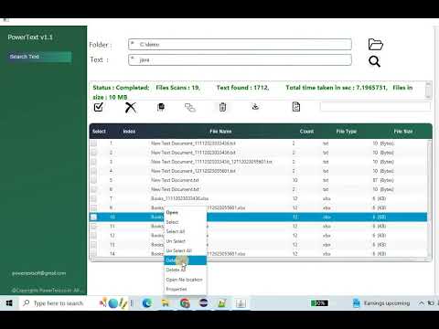 text search tool right click actions on table