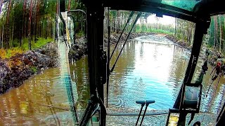 Draining Water From A  Large Puddle On A Forest Road.Part 2