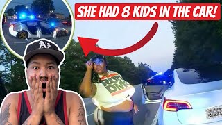 DRUNK WOMAN FLEES POLICE WITH 8 KIDS IN TESLA!