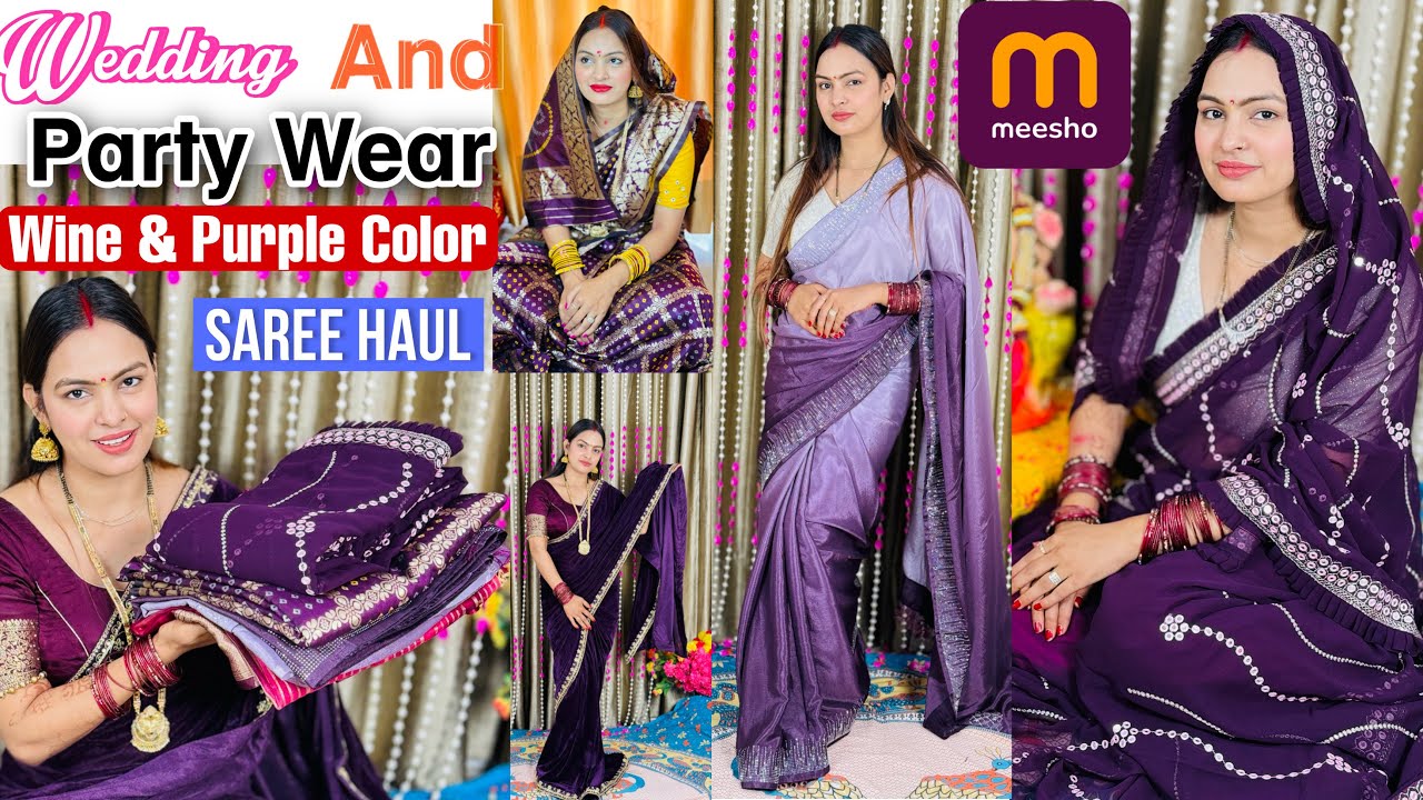 Meesho Wine &amp; Purple Color Saree haul || Latest Trendy Wedding &amp; Party Wear Saree || Priya Deep