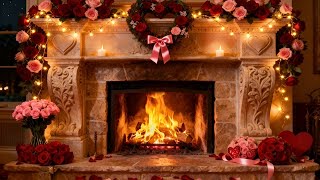 🔴 Romantic Fireplace 24/7 | 🔥Crackling Fire | 🌹Roses \u0026 Candles
