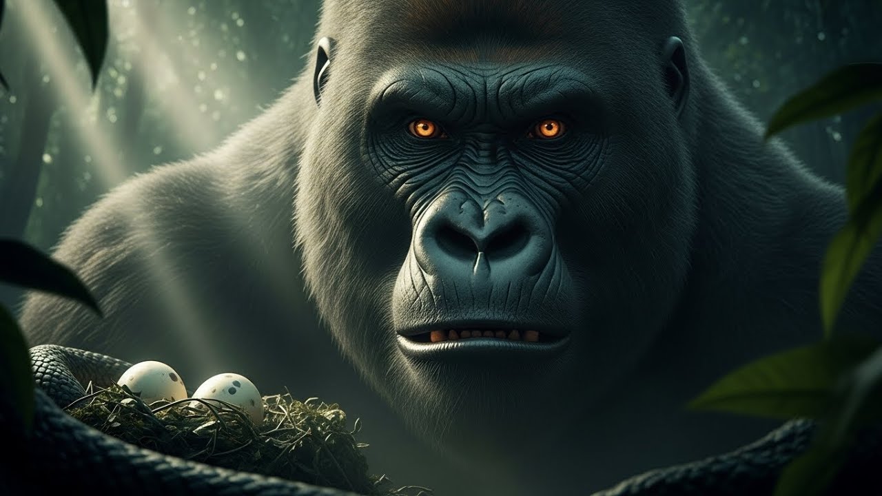 Gorilla Hunts a Deadly Giant Snake Nest in the Jungle