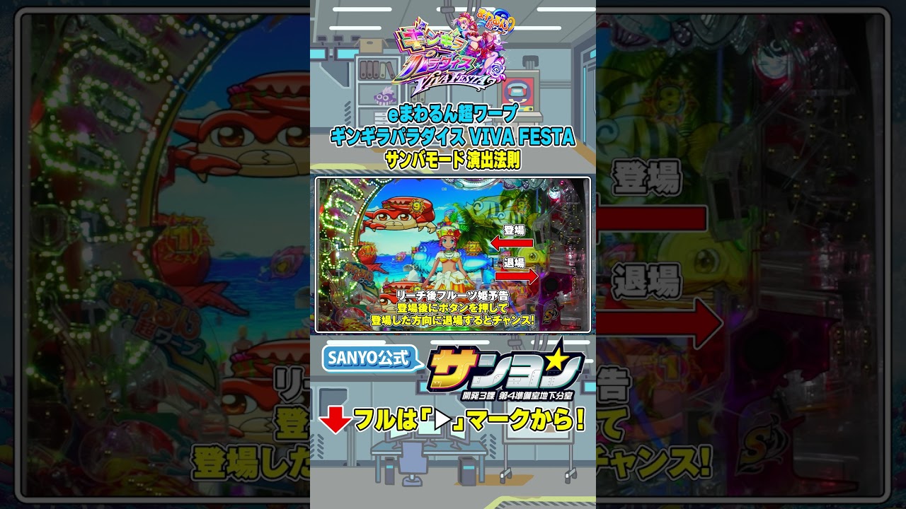 【☝eまわるん超ワープ ギンギラパラダイス VIVA FESTA】サンバモード 演出法則 #パチンコ #ギンギラパラダイス #ギンパラ #sanyo #shorts