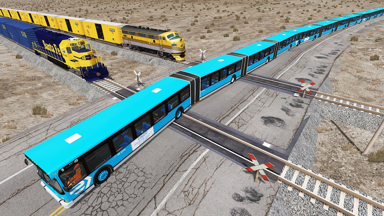 Long Articulated Bus Accident on Railway #2 - Beamng drive
