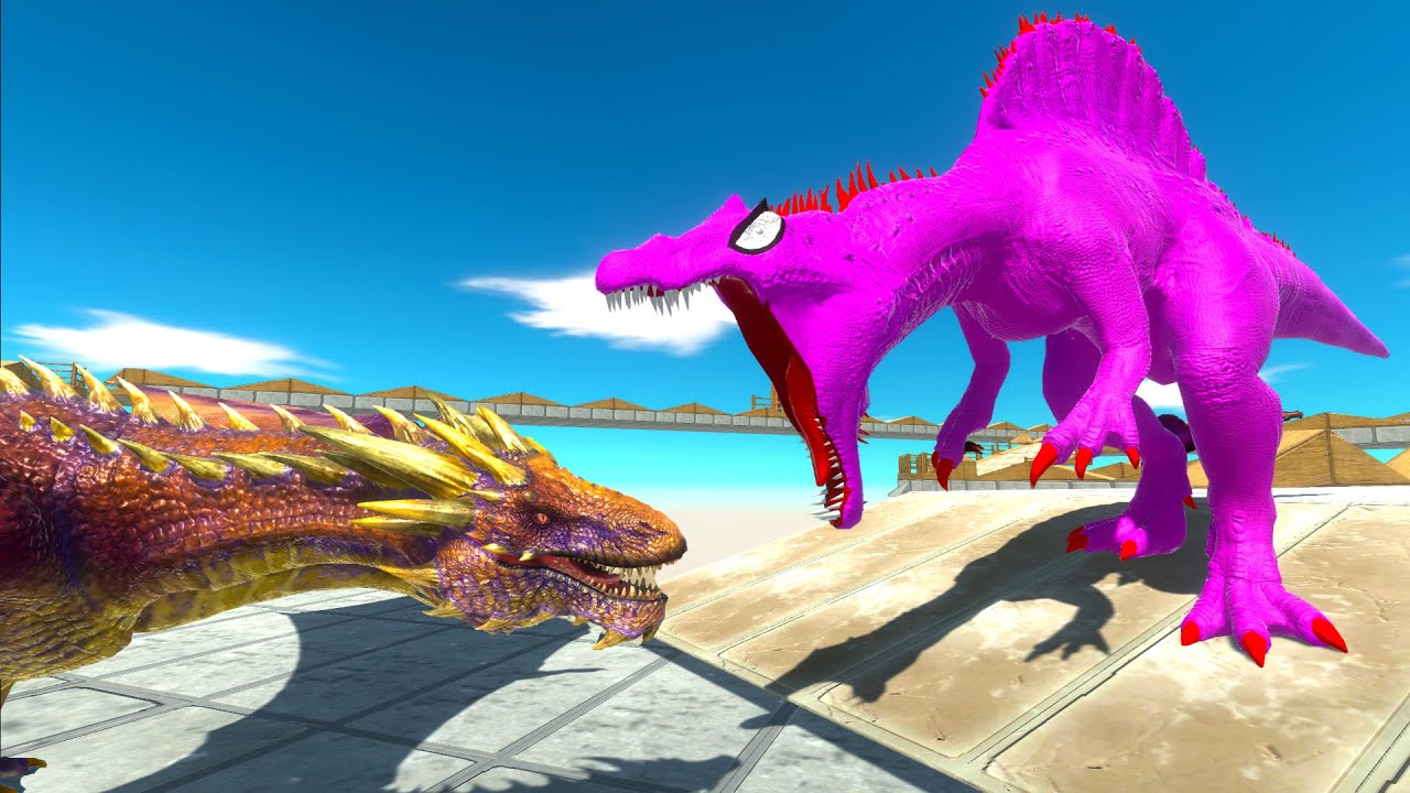 MAGENTA SPINOSAURUS vs FIRE DRAGON DEATH CLIMB - Animal Revolt Battle Simulator ARBS