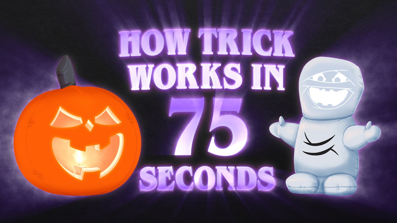 Trick the singing pumpkin and Lester the mummy lit up in a dark front yard