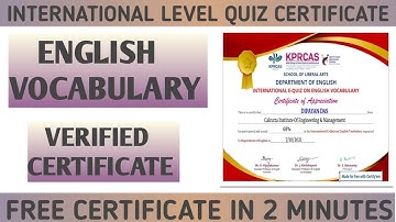 English Vocabulary Quiz Certificate | International Level Quiz Certificate | Certificate In 2 Minute