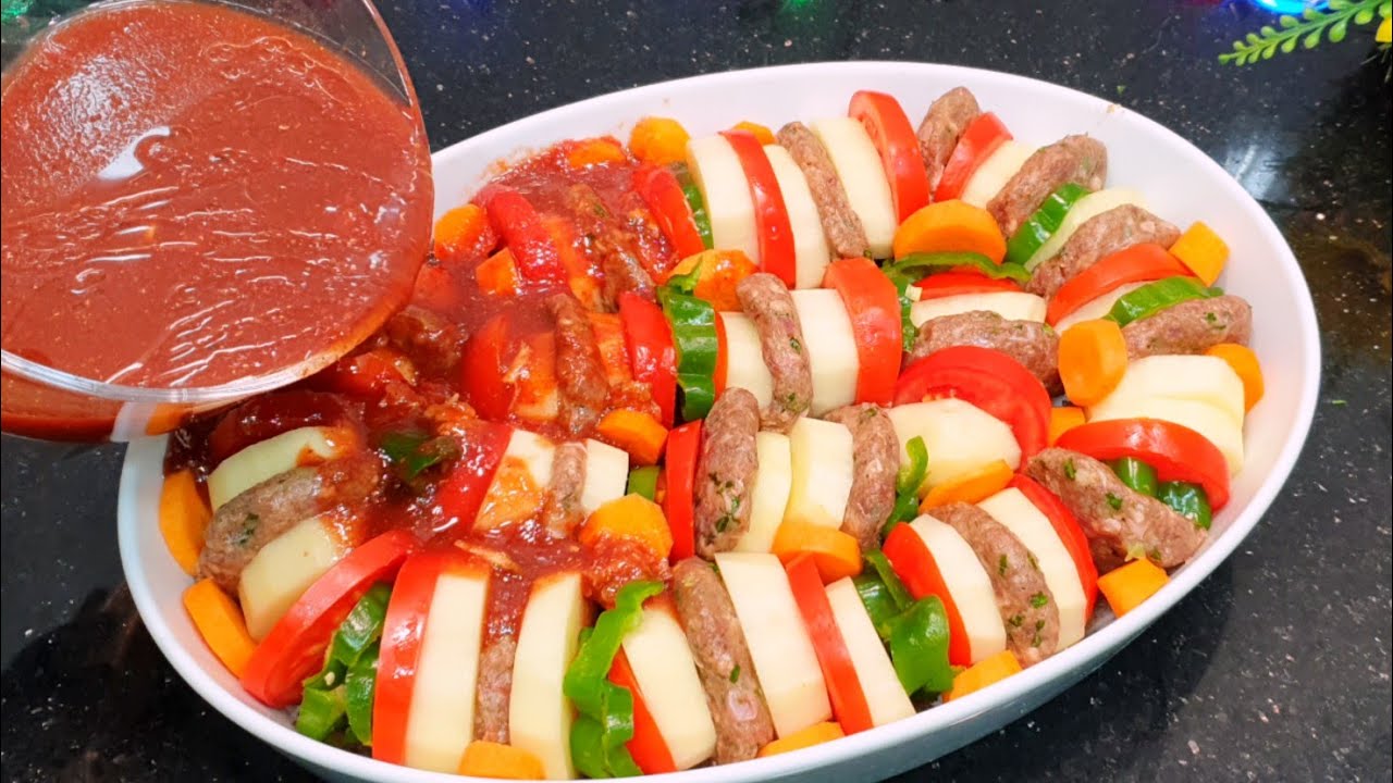 عزمت عشر أفراد على نص كيلو لحمه مفروم 🥰طاجن متين بنص كيلو لحمه