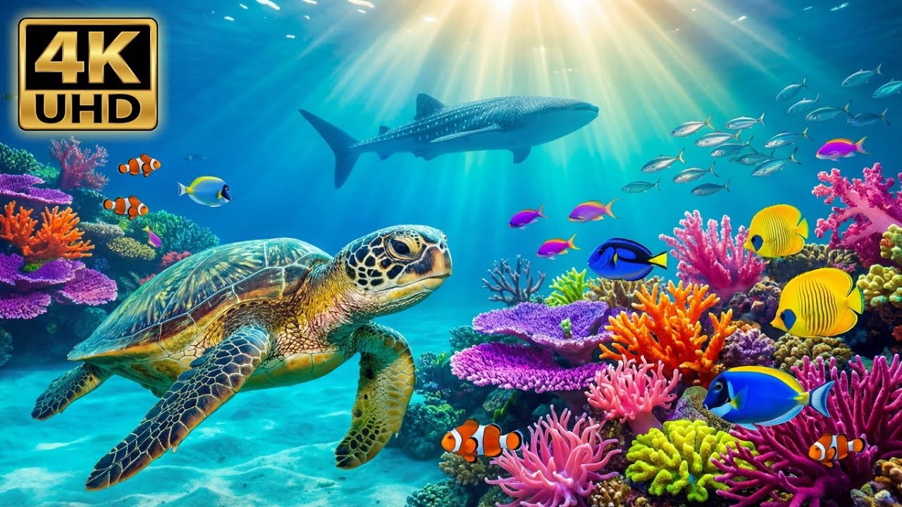 Ocean Life 16K 60fps - Coral Reefs, Dolphins & Sea Turtles | Relaxing Nature Sounds (32 Min)