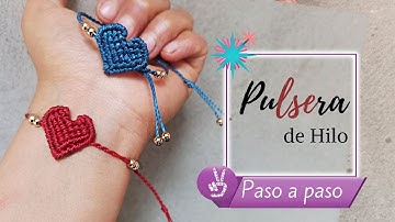 Cómo hacer Pulsera corazón de hilo #25|DIY Macrame✨ Paso a paso.