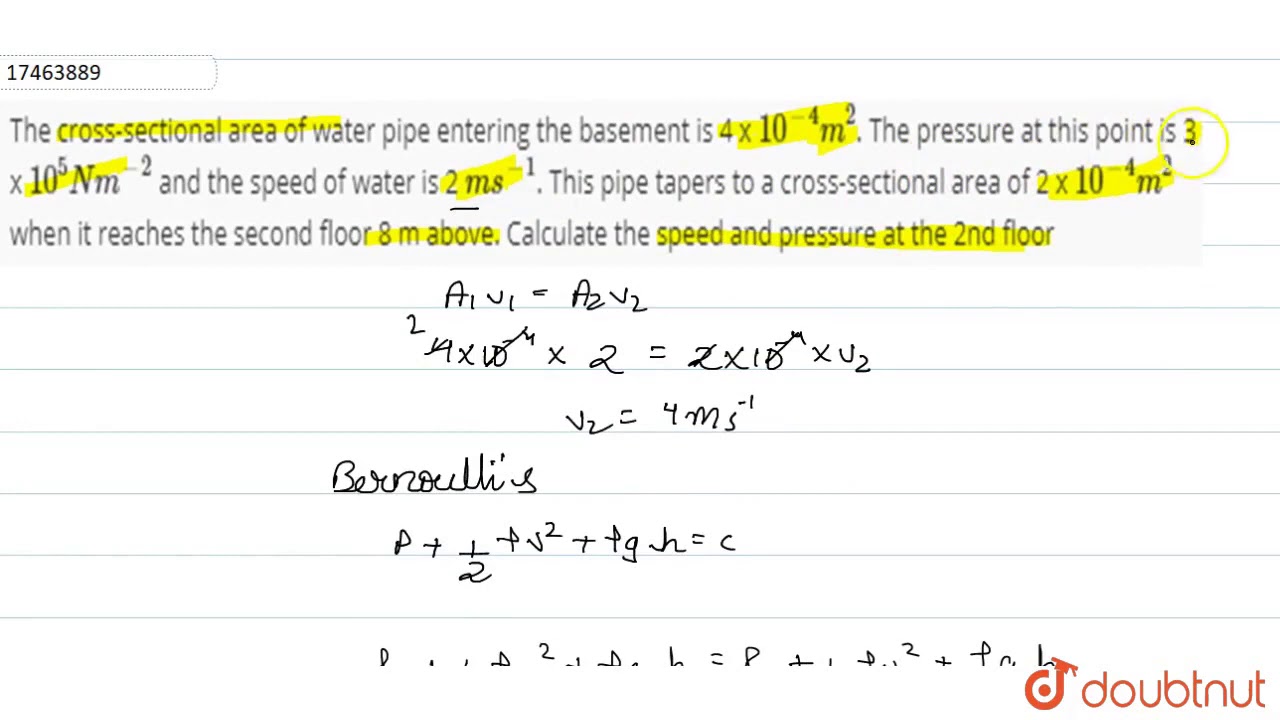 The corss-sectional area of water pipe entering the basement is 4 x `10^(-4) m^(2)`