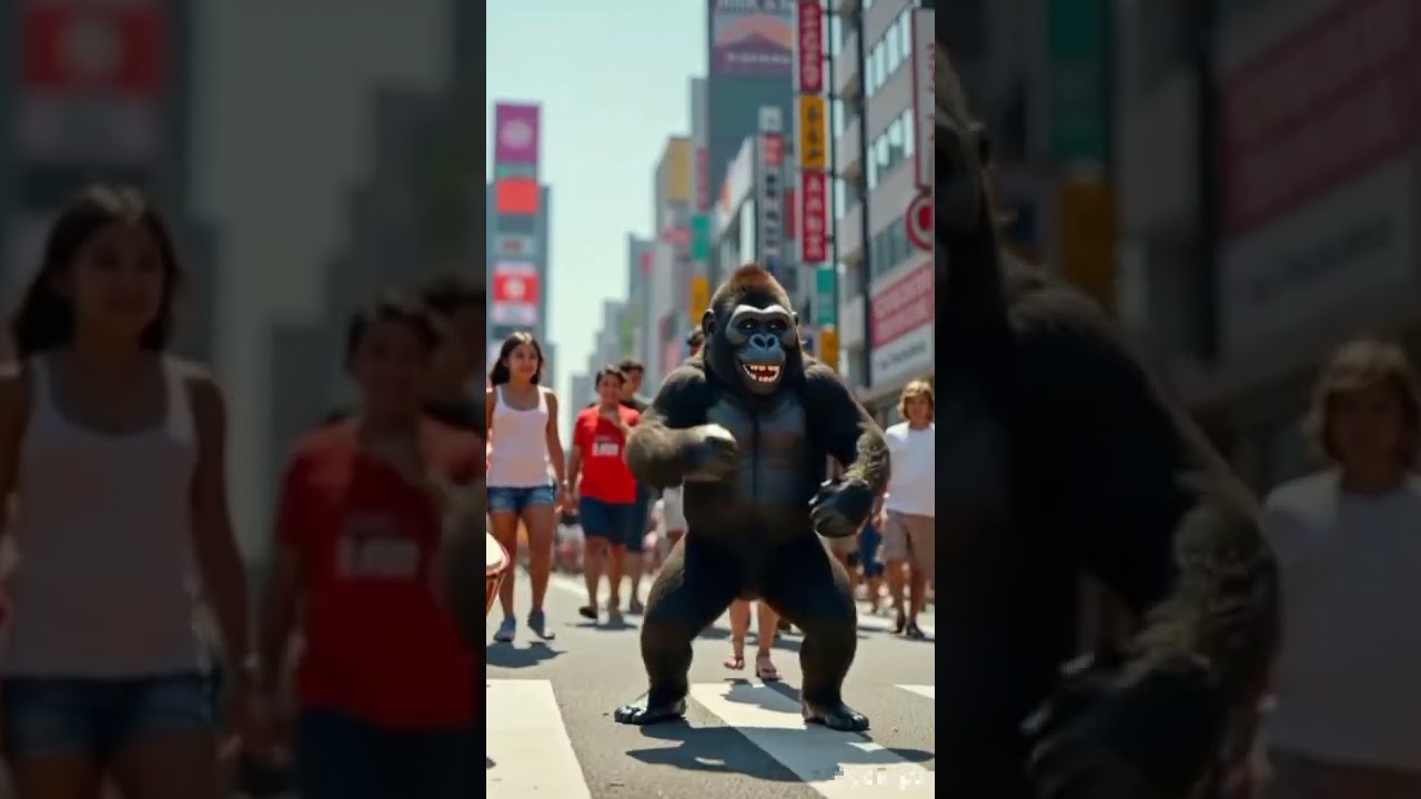 🎶 Baby Dhol vs Gorilla Bhangra 🐵🥁 | Shibuya Crossing Dance Battle | Epic Daylight Show 🌞