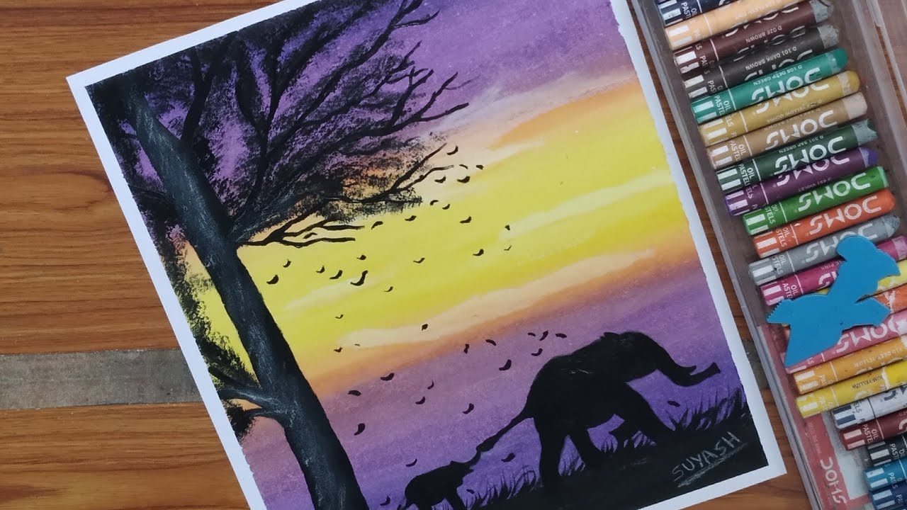 Baby and mom elephant drawing with oil pastle.. - YouTube