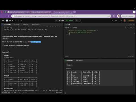 Day 9 | LeetCode SQL 50 | Not Boring Movies | SQL Study Plan