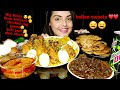 Eating spicy dum biriyani with chicken butter masala and soft puri with chole*sweets*Mukbang Eating