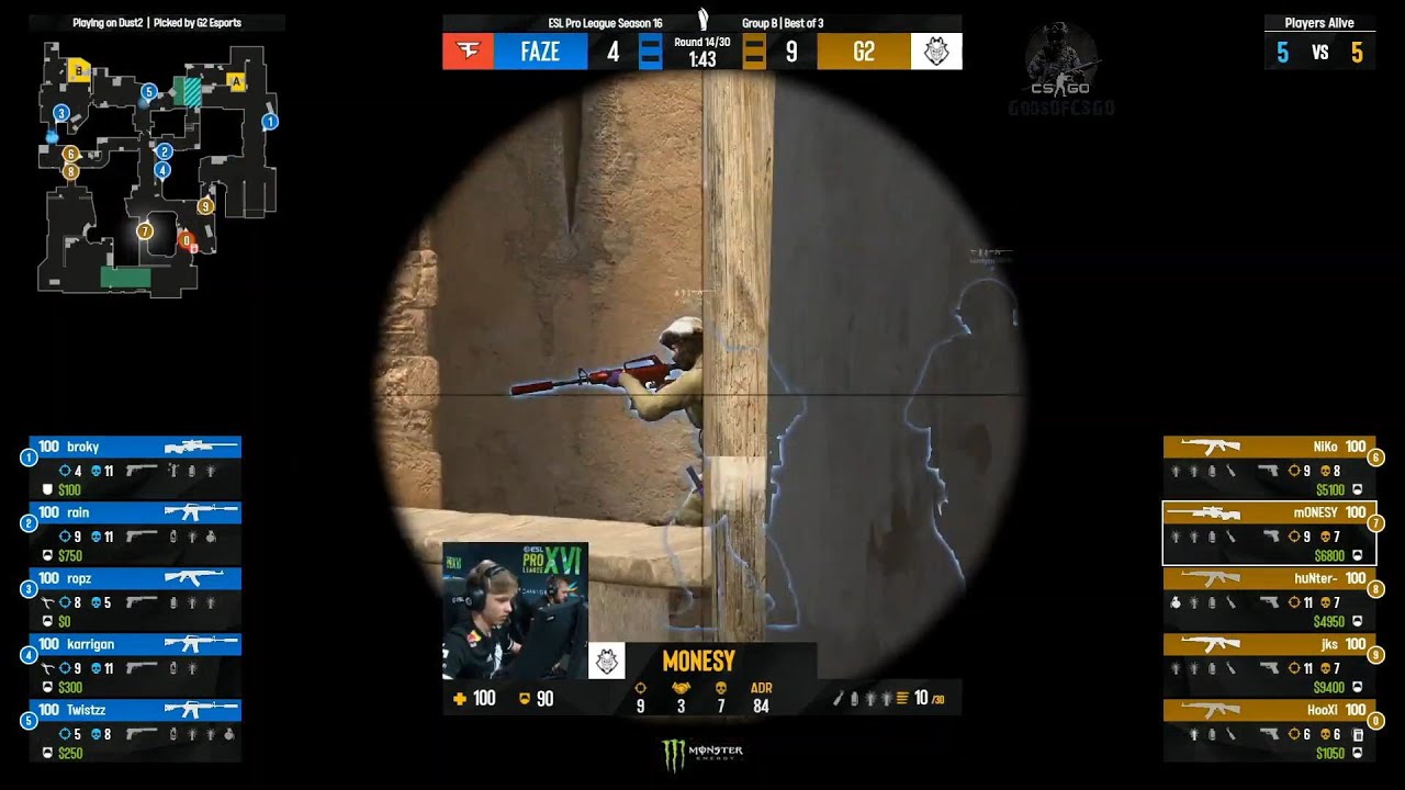 FaZe VS G2 Dust 2 Rampage CS:GO Game !!! m0NESY jks And NIKo Destroys ...