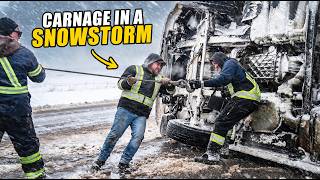 Aftermath of a Multi Semi Truck Accident