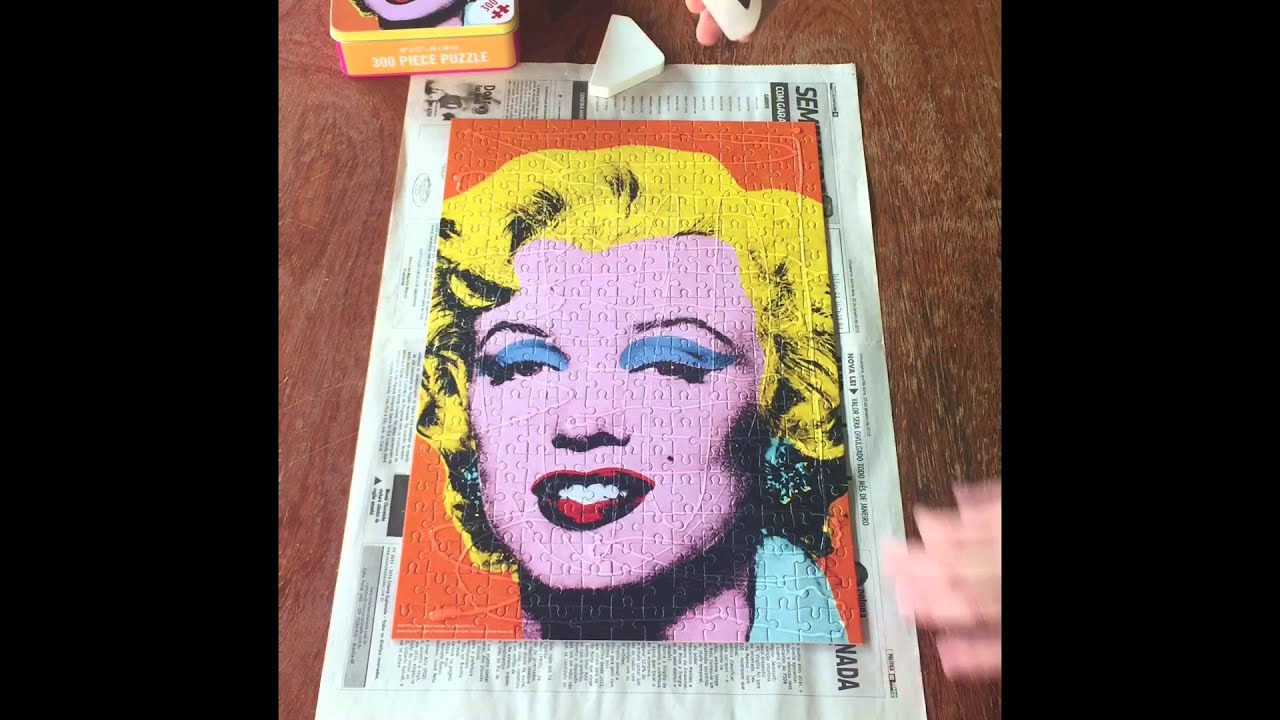 Assembling and collage of Marilyn Monroe puzzle by Andy Warhol (300pcs). TIMELAPSE