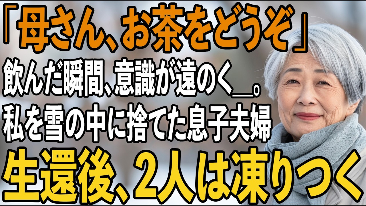 「母さん、温かいお茶をどうぞ」息子夫婦が優しい笑顔で差し出してきた生姜茶。次の瞬間、私は雪の中に捨てられ...しかし、生還した私は2人を地獄に突き落としてやりました【シニアライフ】【60代以上の方へ】