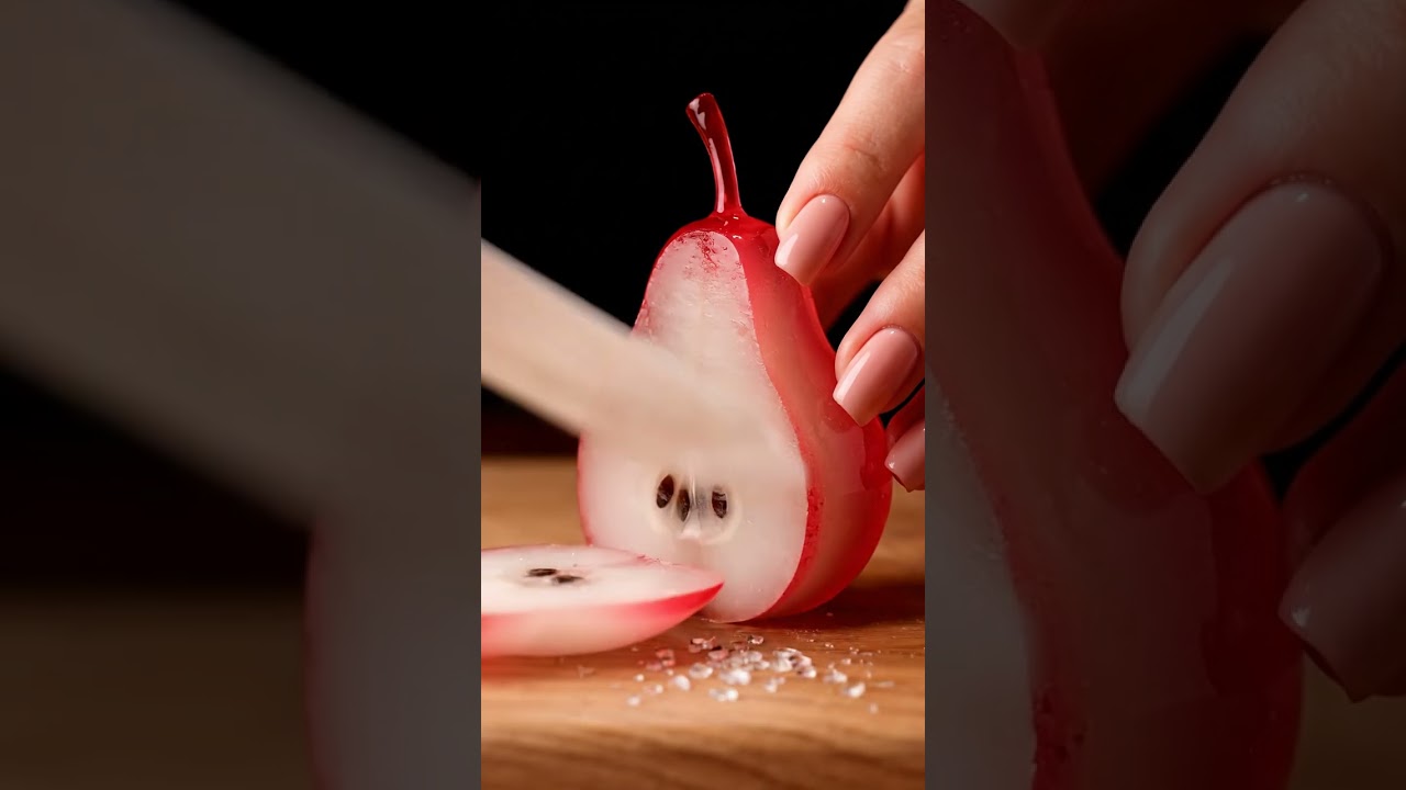 ASMR Jelly Glass Starkrimson Pear Slicing | Satisfying Transparent Fruit Sounds