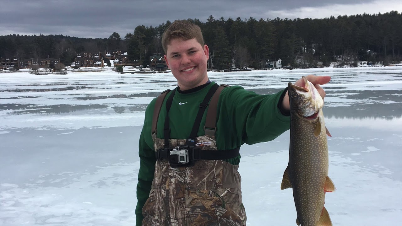 ice fishing Adirondack Lake Trout YouTube