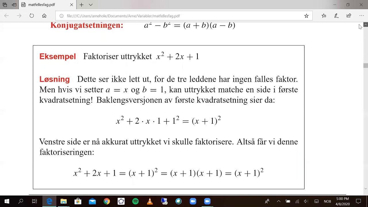 Matematikk fellesfag 2.10: Kvadratsetningene