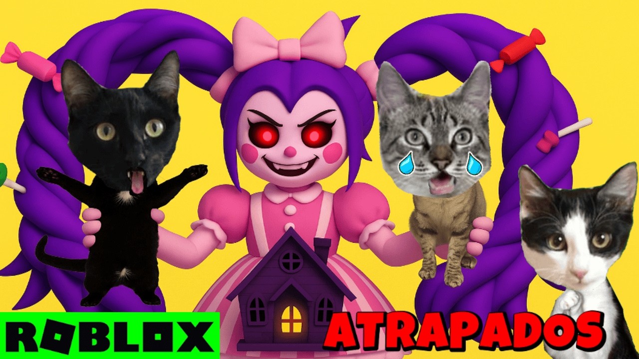 ¡ESCAPANDO DE 100 MUÑECAS MALVADAS en Roblox! 😱 jugando con gatos divertidos 🐱